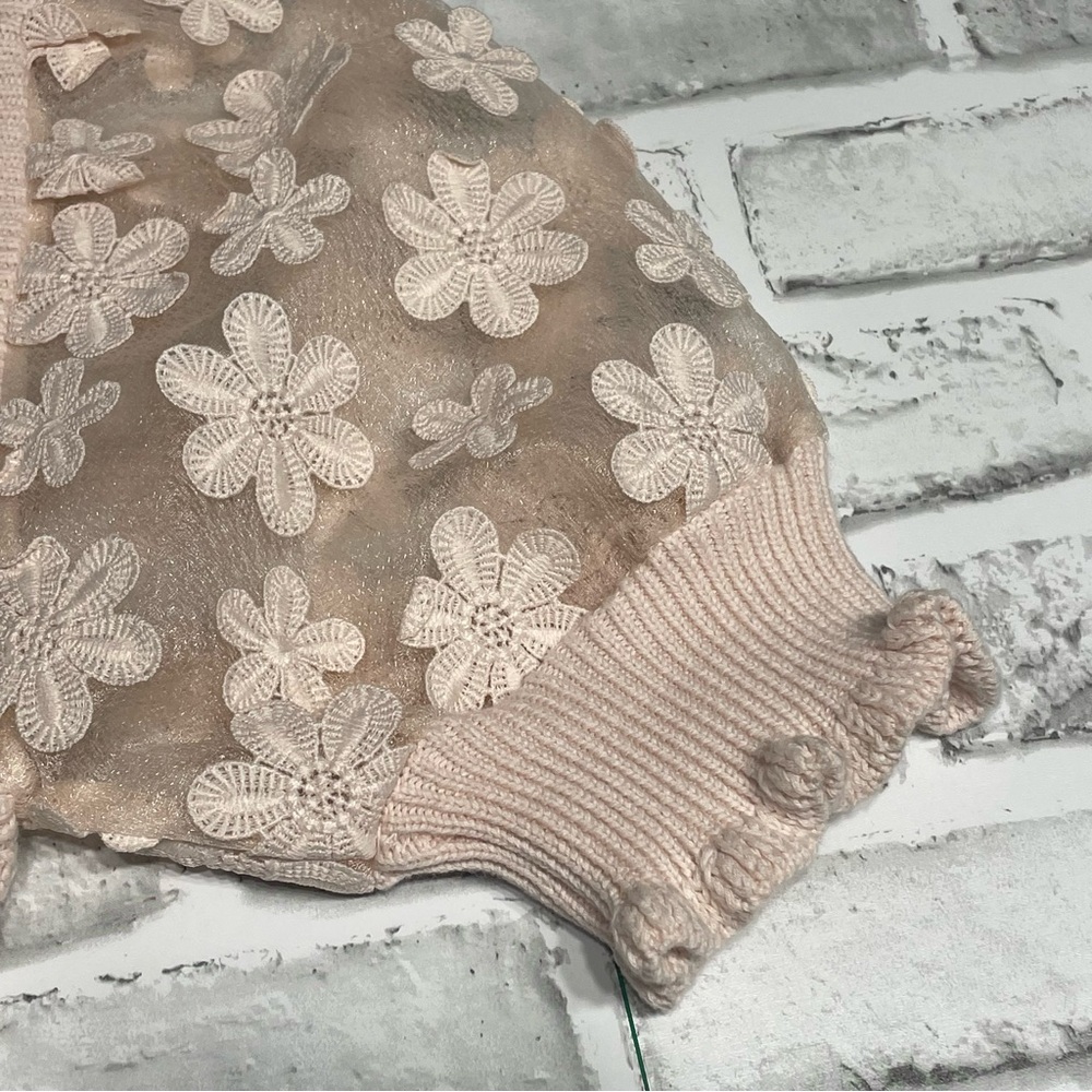 Industry Republic tutu Pink Knit Top Size M. Sheer Floral Sleeves. New. MSRP $88 - Picture 12 of 12